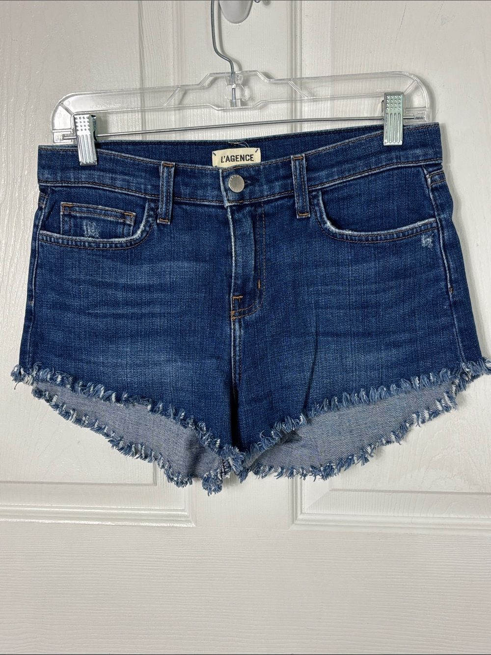 L'AGENCE Women's Zoe Distressed Perfect-Fit Denim Shorts Size 25